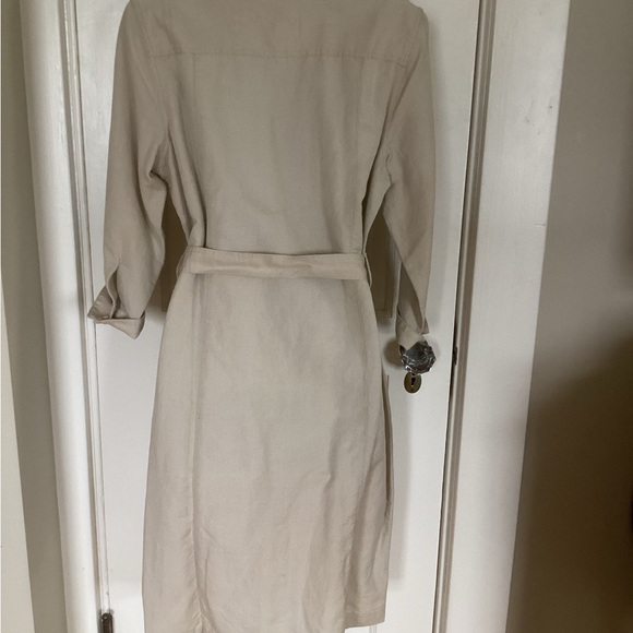 NWOT LL Bean tan linen cotton belted shirt dress MED REG 3/4 sleeve Never Worn - Picture 5 of 14